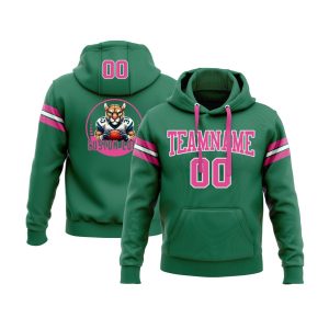 Custom Kelly Green Pink-White Personalized Sports Team  Pullover Hoodie