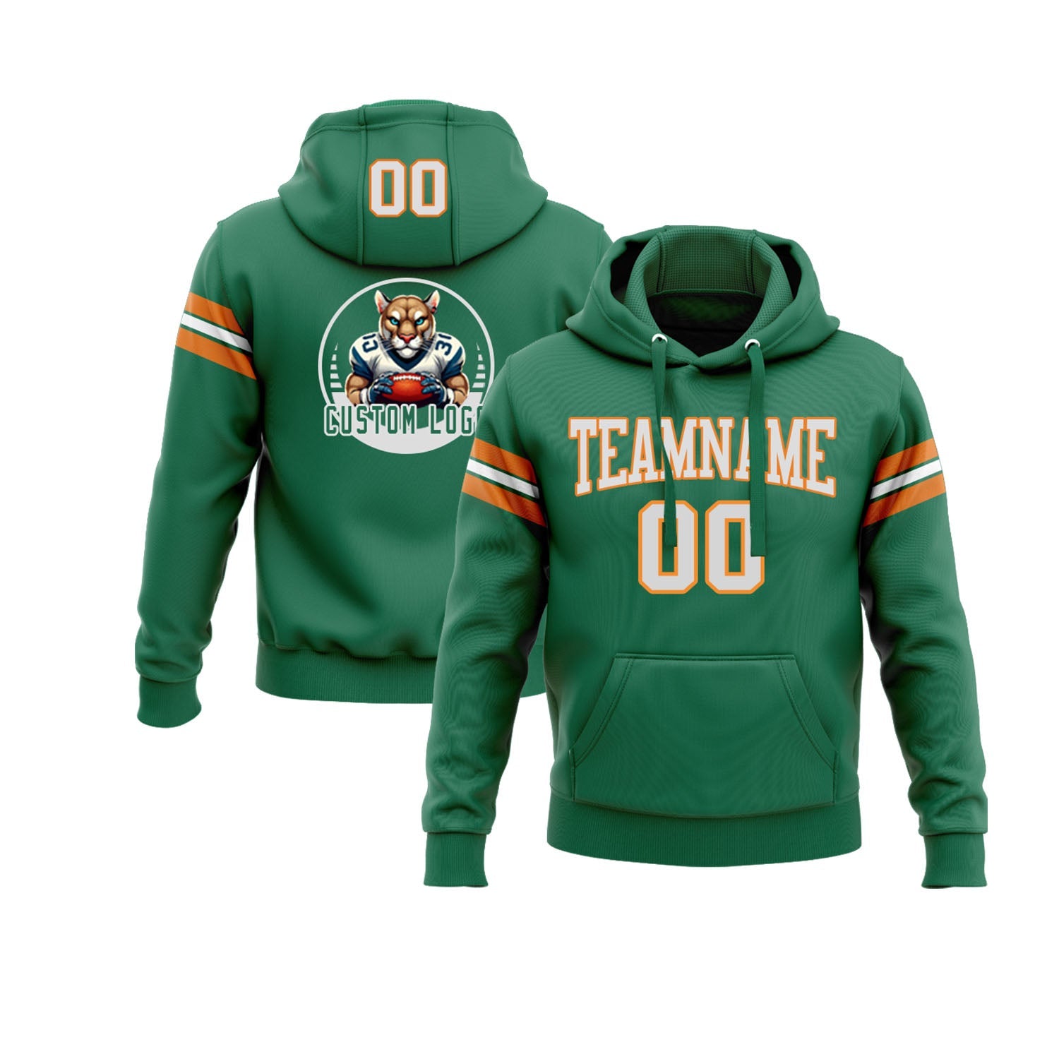 Custom Kelly Green White-Bay Orange Personalized Sports Team Pullover Hoodie