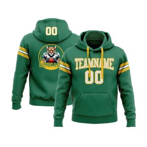 Custom Kelly Green White-Gold Personalized Sports Team  Pullover Hoodie