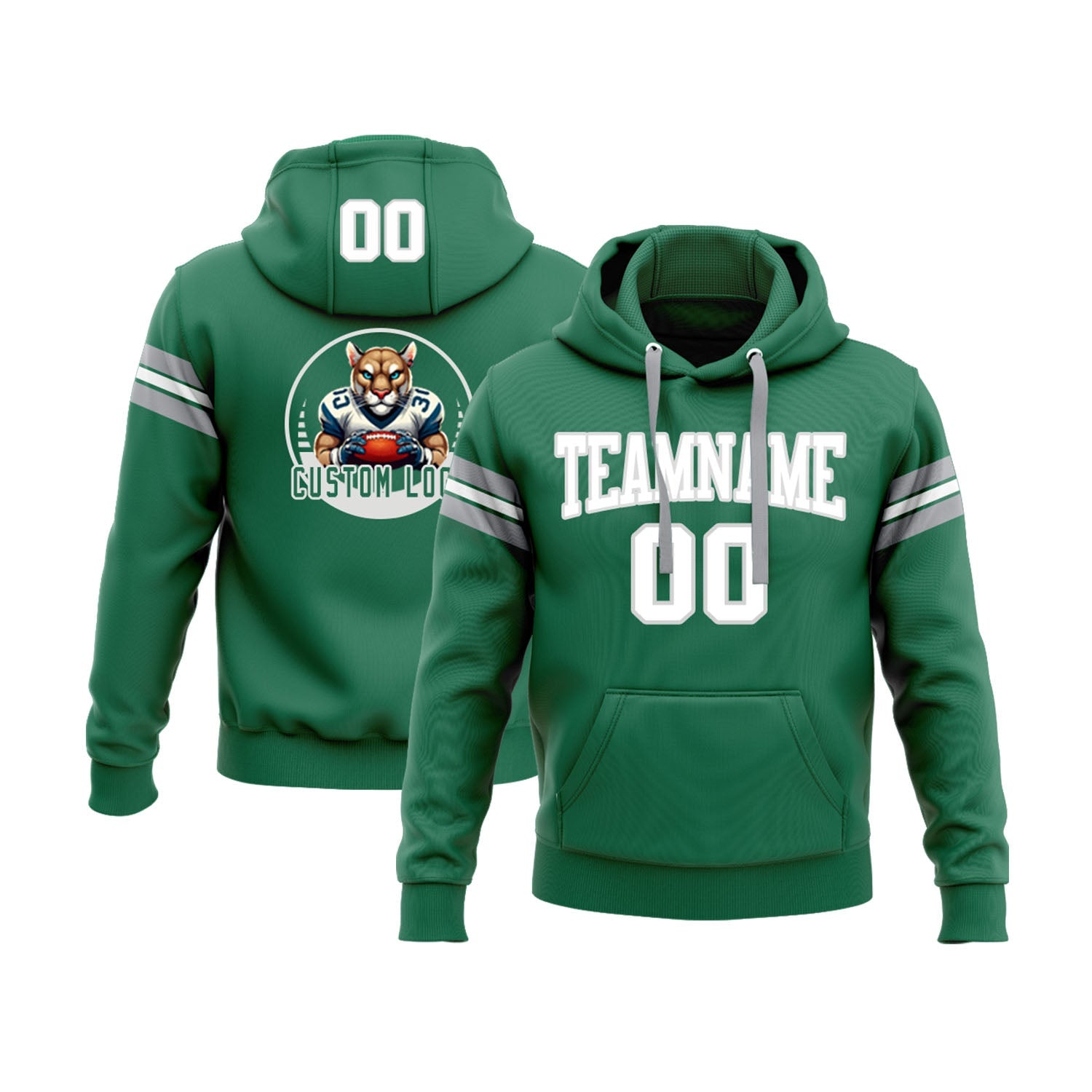 Custom Kelly Green White-Gray Personalized Sports Team Pullover Hoodie