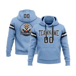 Custom Light Blue Black-White Personalized Sports Team  Pullover Hoodie
