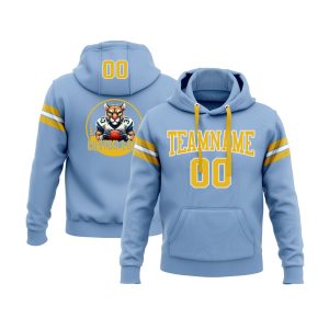 Custom Light Blue Gold-White Personalized Sports Team  Pullover Hoodie