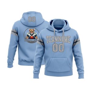 Custom Light Blue Gray-Steel Gray Personalized Sports Team  Pullover Hoodie