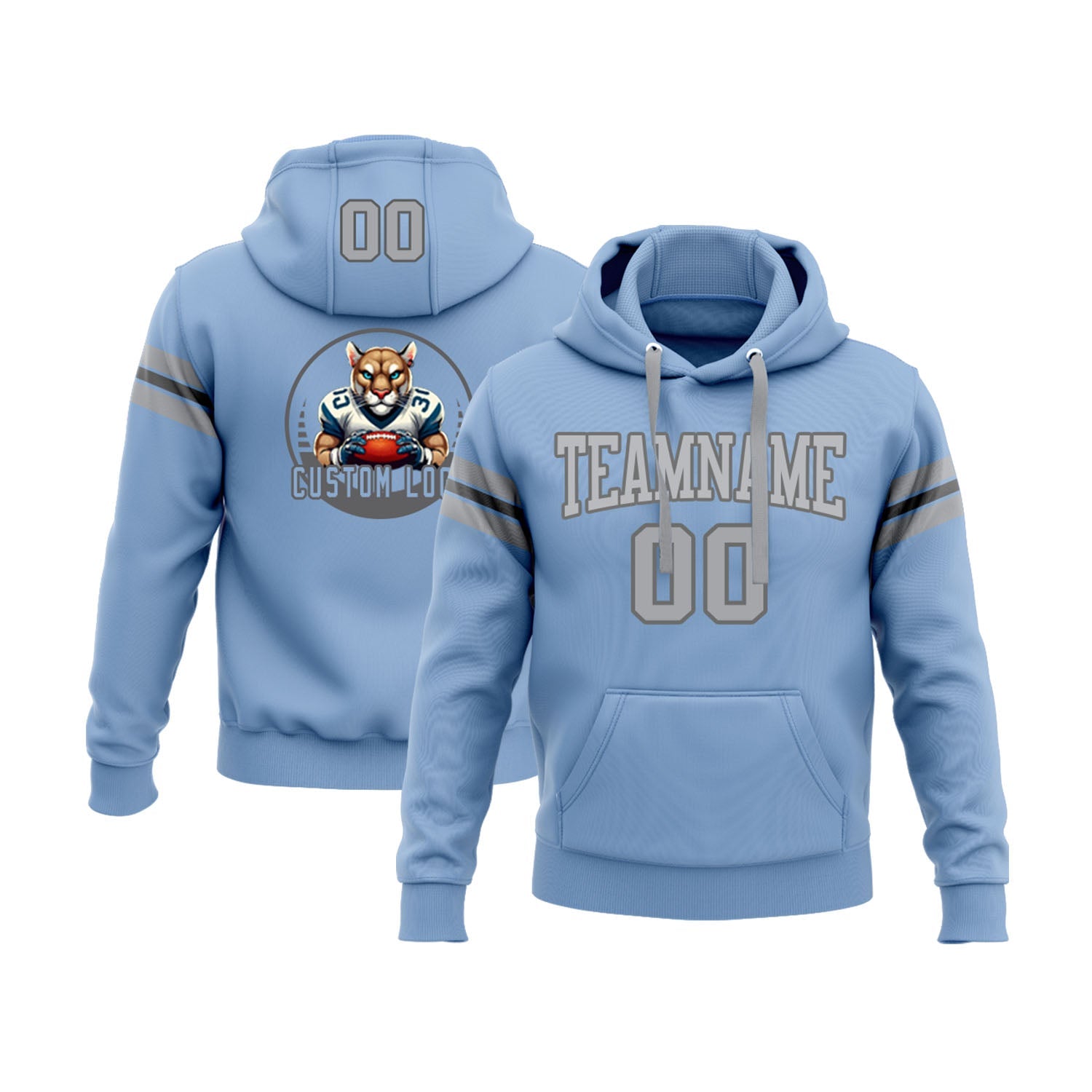 Custom Light Blue Gray-Steel Gray Personalized Sports Team Pullover Hoodie