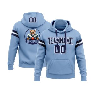 Custom Light Blue Navy-White Personalized Sports Team  Pullover Hoodie