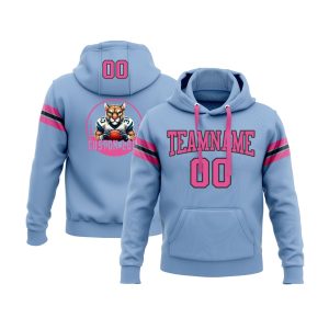 Custom Light Blue Pink-Black Personalized Sports Team  Pullover Hoodie