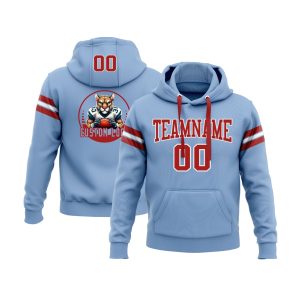 Custom Light Blue Red-White Personalized Sports Team  Pullover Hoodie