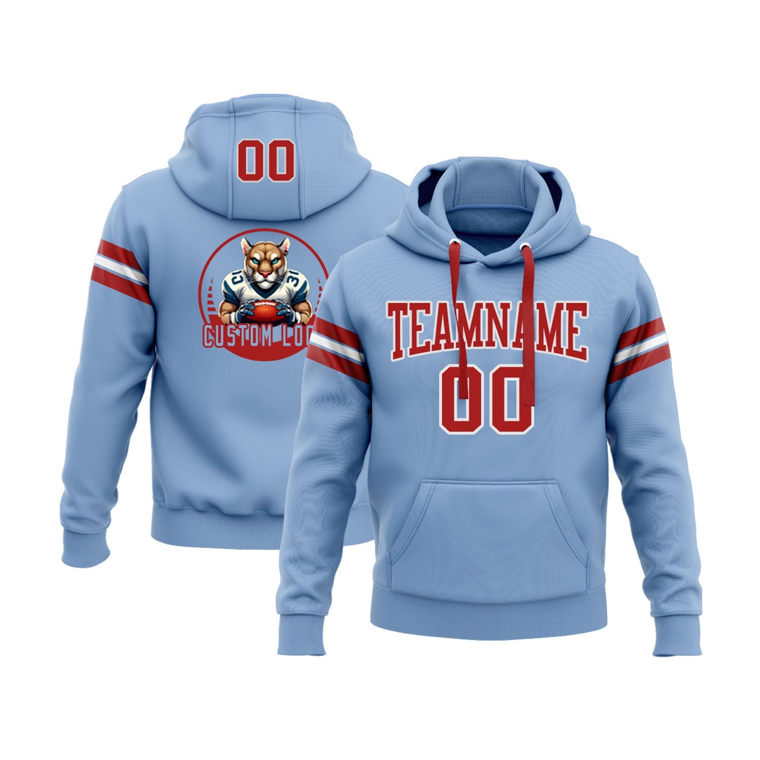 Custom Light Blue Red-White Personalized Sports Team  Pullover Hoodie