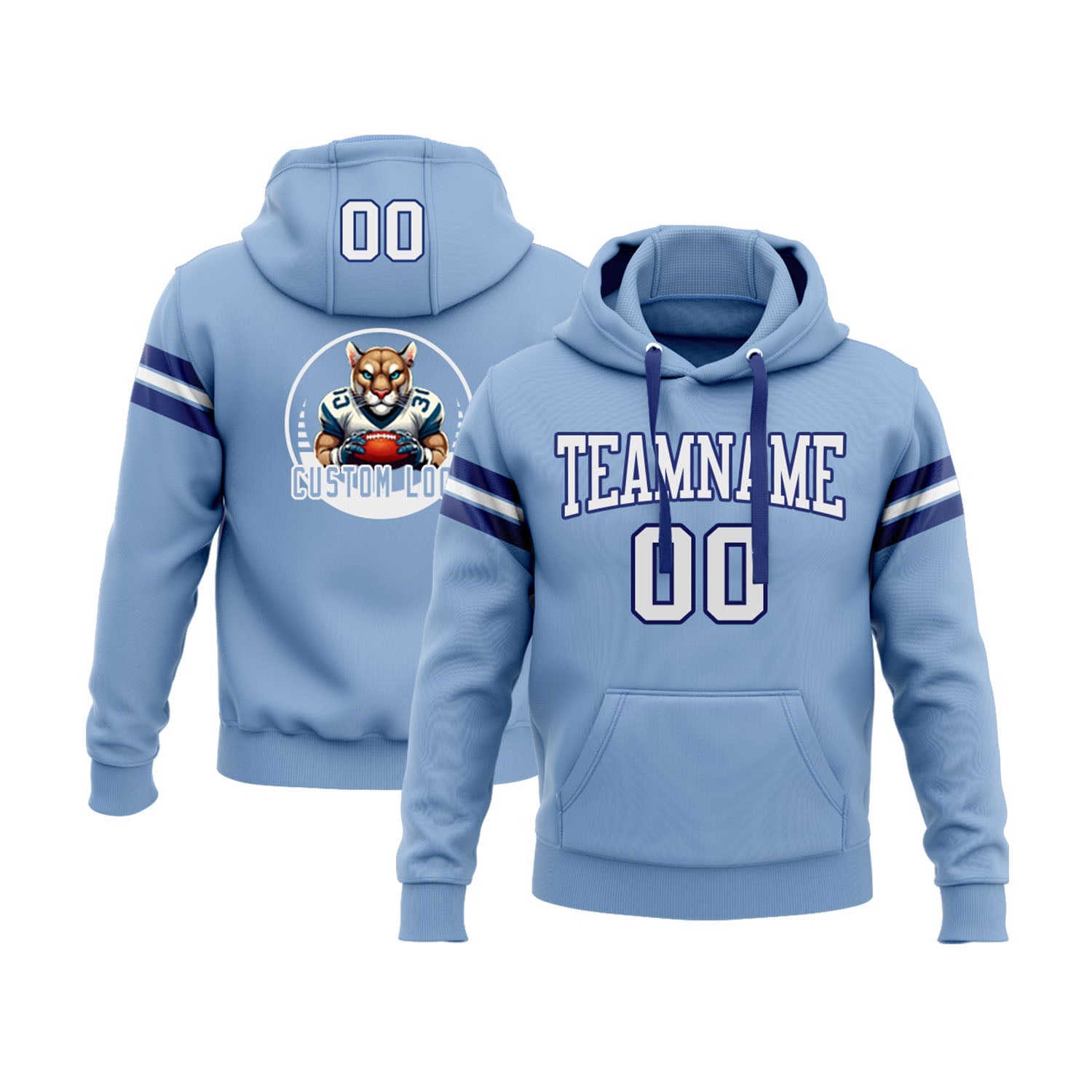 Custom Light Blue White-Royal Personalized Sports Team Pullover Hoodie