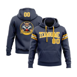 Custom Navy Gold-White Personalized Sports Team  Pullover Hoodie