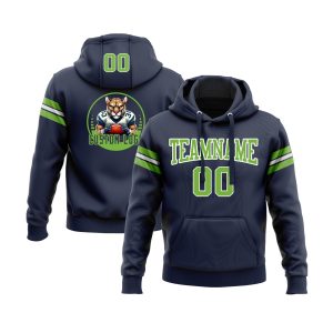 Custom Navy Neon Green-White Personalized Sports Team  Pullover Hoodie