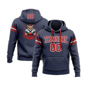 Custom Navy Red-White Personalized Sports Team  Pullover Hoodie