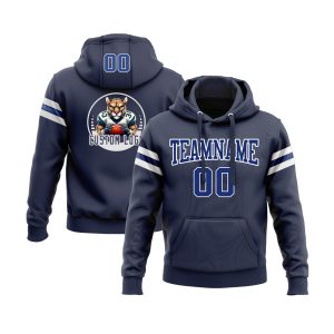 Custom Navy Royal-White Personalized Sports Team  Pullover Hoodie