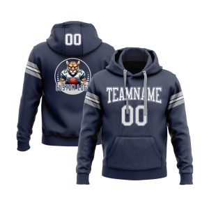 Custom Navy White-Gray Personalized Sports Team  Pullover Hoodie