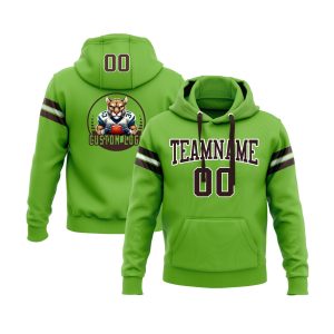 Custom Neon Green Brown-White Personalized Sports Team  Pullover Hoodie
