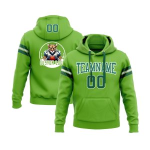 Custom Neon Green Kelly Green-White Personalized Sports Team  Pullover Hoodie