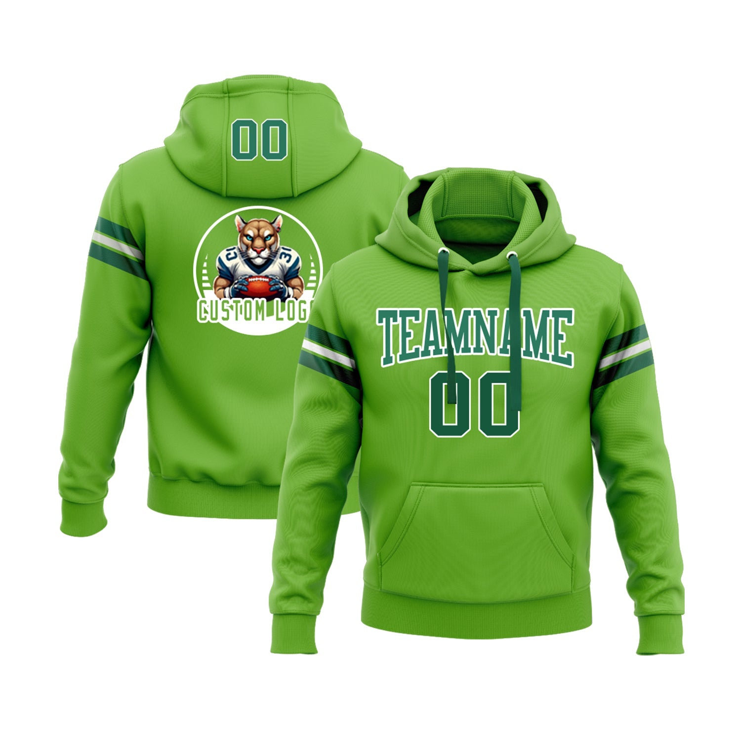 Custom Neon Green Kelly Green-White Personalized Sports Team  Pullover Hoodie