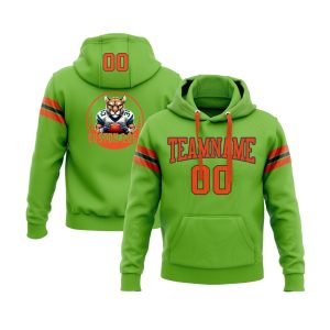 Custom Neon Green Orange Personalized Sports Team  Pullover Hoodie