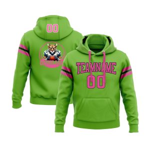 Custom Neon Green Pink-Black Personalized Sports Team  Pullover Hoodie