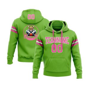 Custom Neon Green Pink-White Personalized Sports Team  Pullover Hoodie