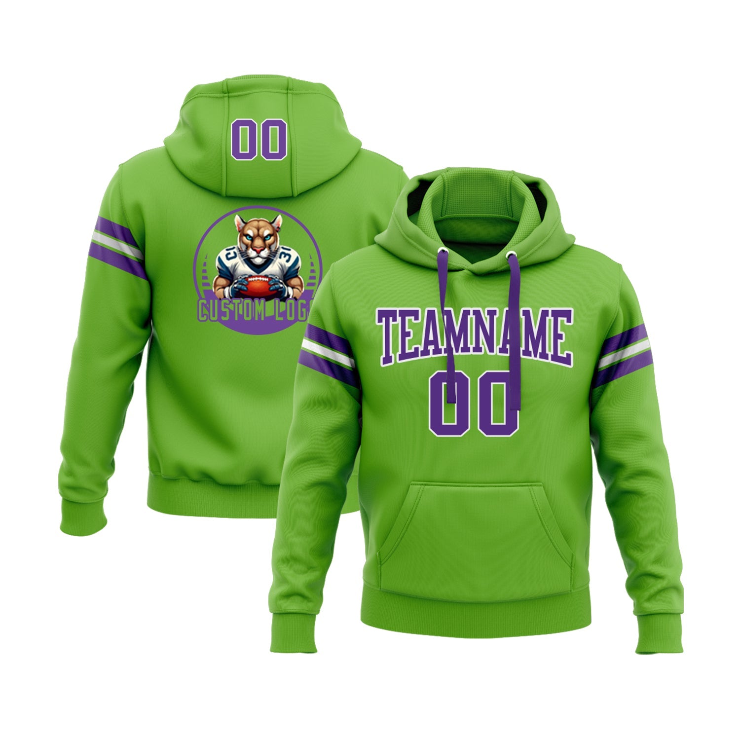 Custom Neon Green Purple-White Personalized Sports Team  Pullover Hoodie