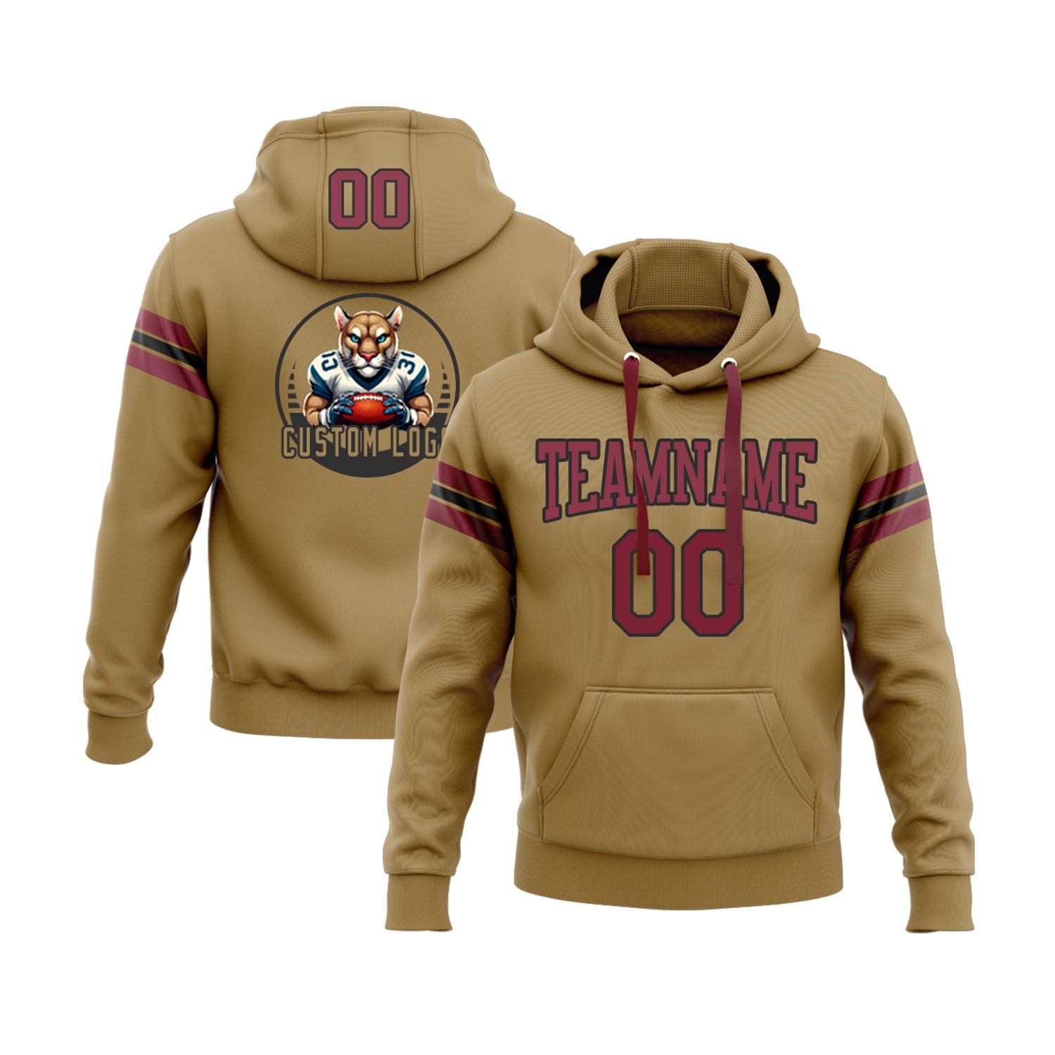 Custom Old Gold Crimson-Black Personalized Sports Team  Pullover Hoodie