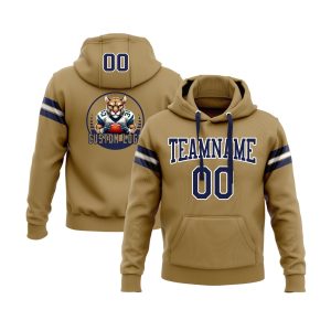 Custom Old Gold Navy-White Personalized Sports Team  Pullover Hoodie
