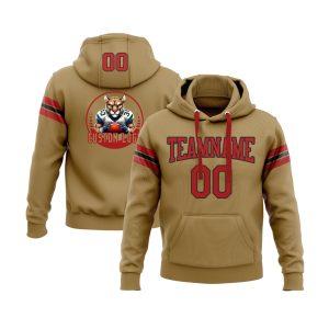 Custom Old Gold Red-Black Personalized Sports Team  Pullover Hoodie