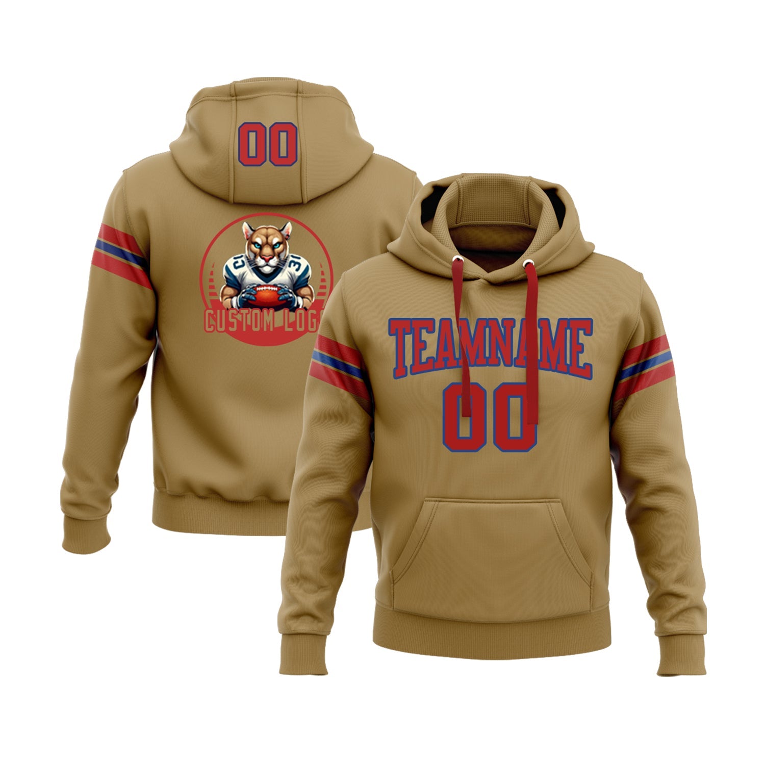 Custom Old Gold Red-Royal Personalized Sports Team  Pullover Hoodie
