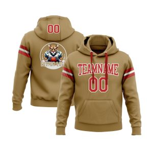 Custom Old Gold Red-White Personalized Sports Team  Pullover Hoodie