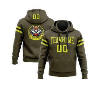 Custom Olive Neon Yellow-Black Personalized Sports Team  Pullover Hoodie