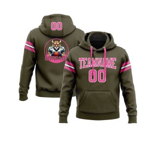 Custom Olive Pink-White Personalized Sports Team  Pullover Hoodie