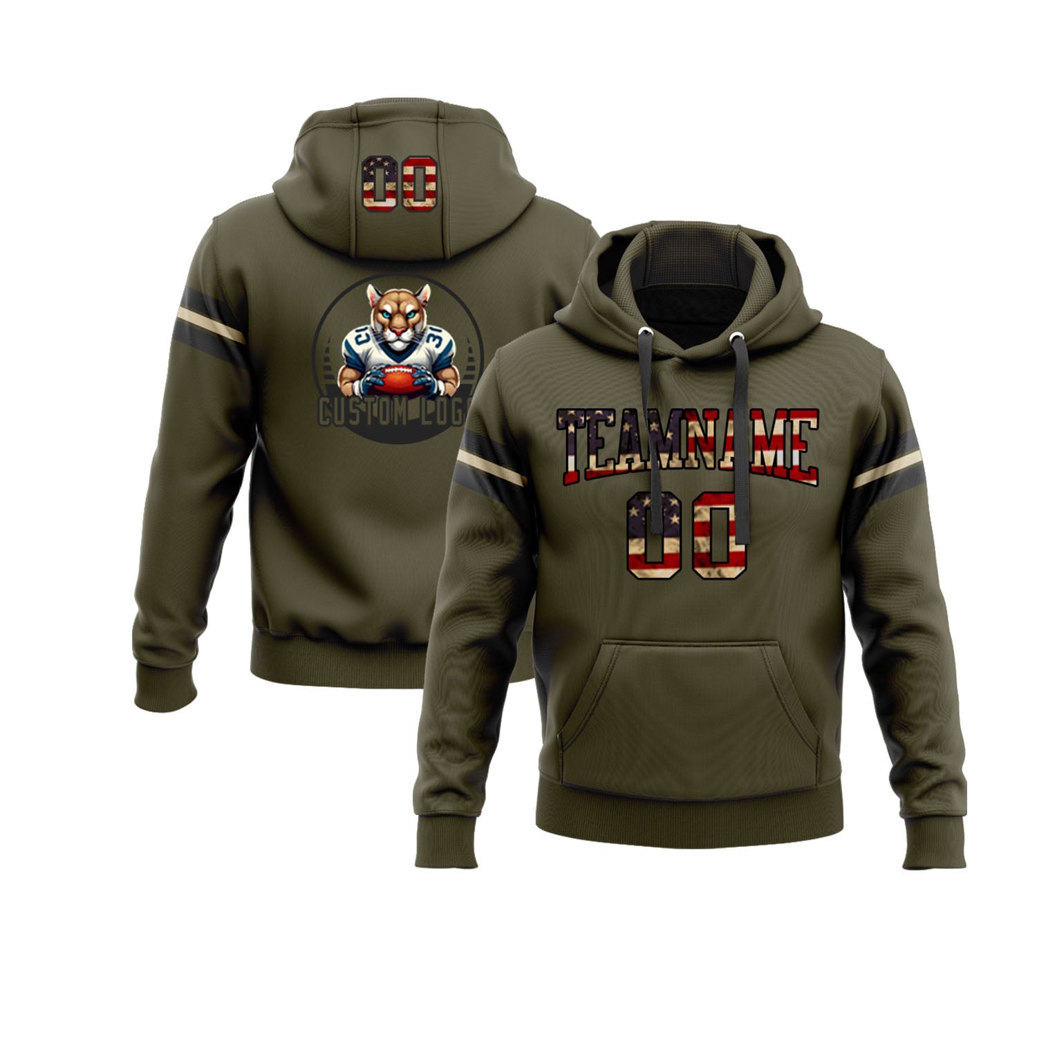 Custom Olive Vintage USA Flag Black-Cream Personalized Sports Team  Pullover Hoodie