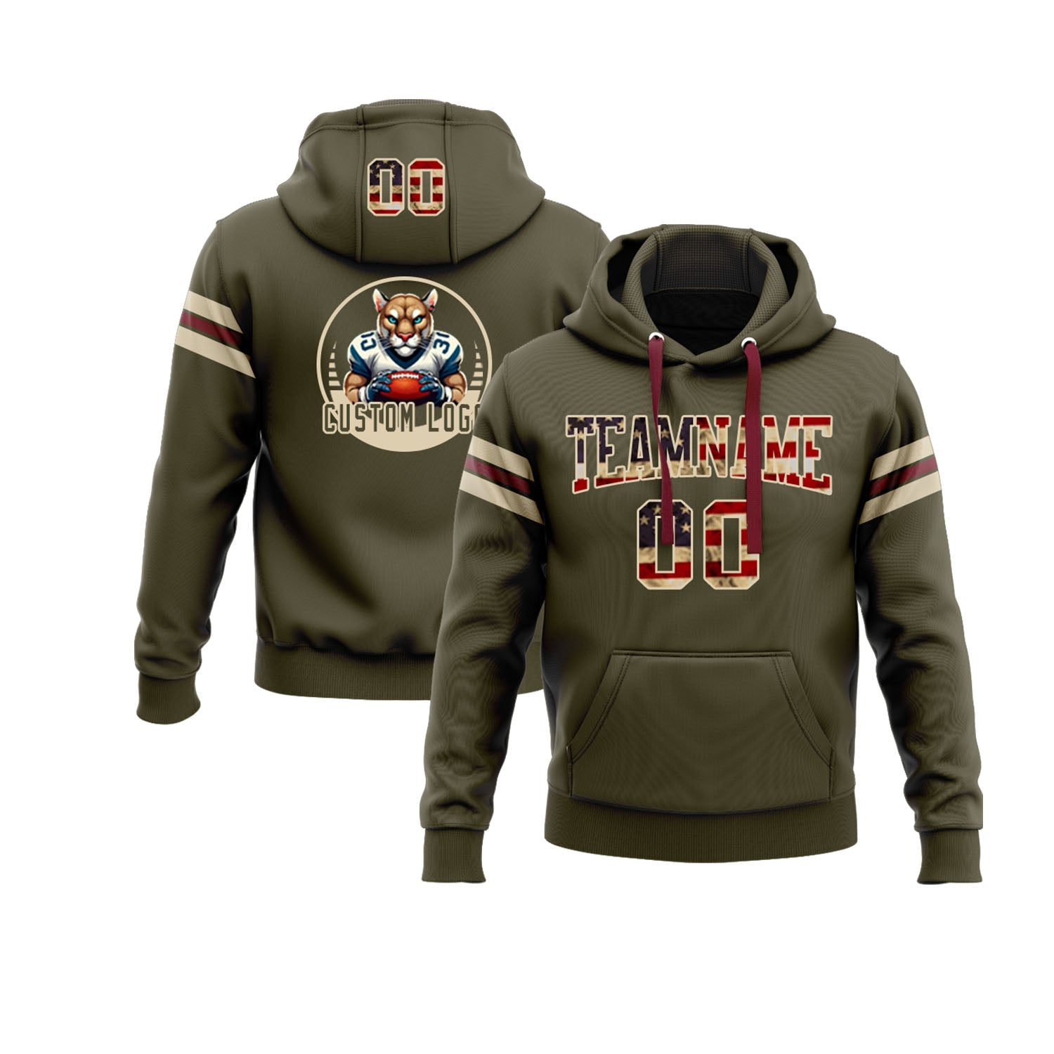Custom Olive Vintage USA Flag Cream-Crimson Personalized Sports Team  Pullover Hoodie