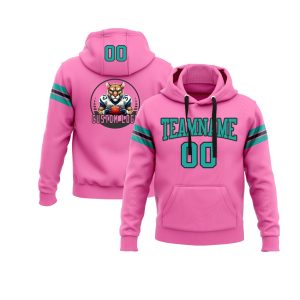 Custom Pink Aqua-Black Personalized Sports Team  Pullover Hoodie