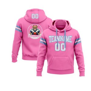 Custom Pink White-Light Blue Personalized Sports Team  Pullover Hoodie