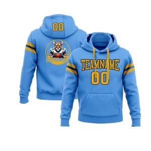 Custom Powder Blue Gold-Black Personalized Sports Team  Pullover Hoodie