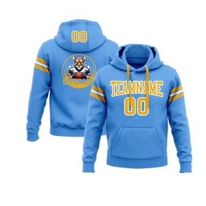 Custom Powder Blue Gold-White Personalized Sports Team  Pullover Hoodie