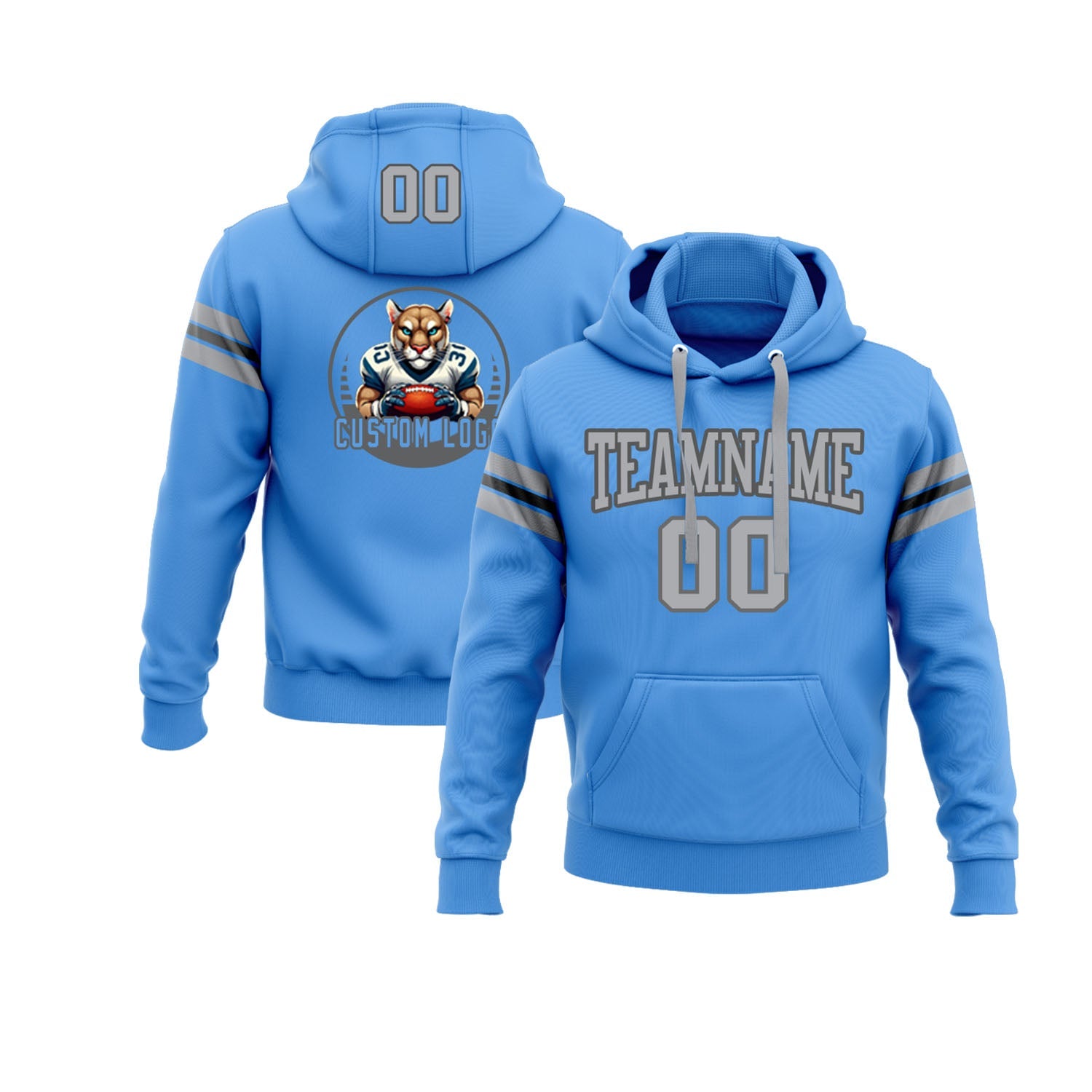 Custom Powder Blue Gray-Steel Gray Personalized Sports Team  Pullover Hoodie