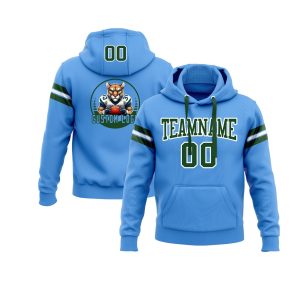 Custom Powder Blue Green-White Personalized Sports Team  Pullover Hoodie