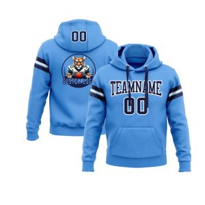 Custom Powder Blue Navy-White Personalized Sports Team  Pullover Hoodie