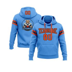 Custom Powder Blue Orange-Black Personalized Sports Team  Pullover Hoodie