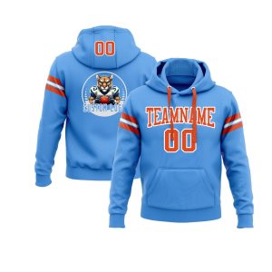 Custom Powder Blue Orange-White Personalized Sports Team  Pullover Hoodie