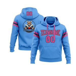 Custom Powder Blue Pink-Black Personalized Sports Team  Pullover Hoodie