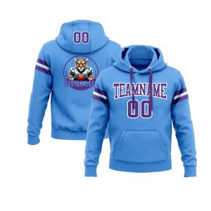Custom Powder Blue Purple-White Personalized Sports Team  Pullover Hoodie