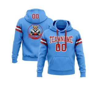 Custom Powder Blue Red-White Personalized Sports Team  Pullover Hoodie