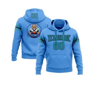 Custom Powder Blue Teal-Navy Personalized Sports Team  Pullover Hoodie
