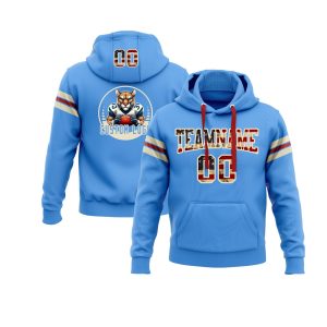Custom Powder Blue Vintage USA Flag Cream-Red Personalized Sports Team  Pullover Hoodie