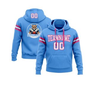 Custom Powder Blue White-Pink Personalized Sports Team  Pullover Hoodie