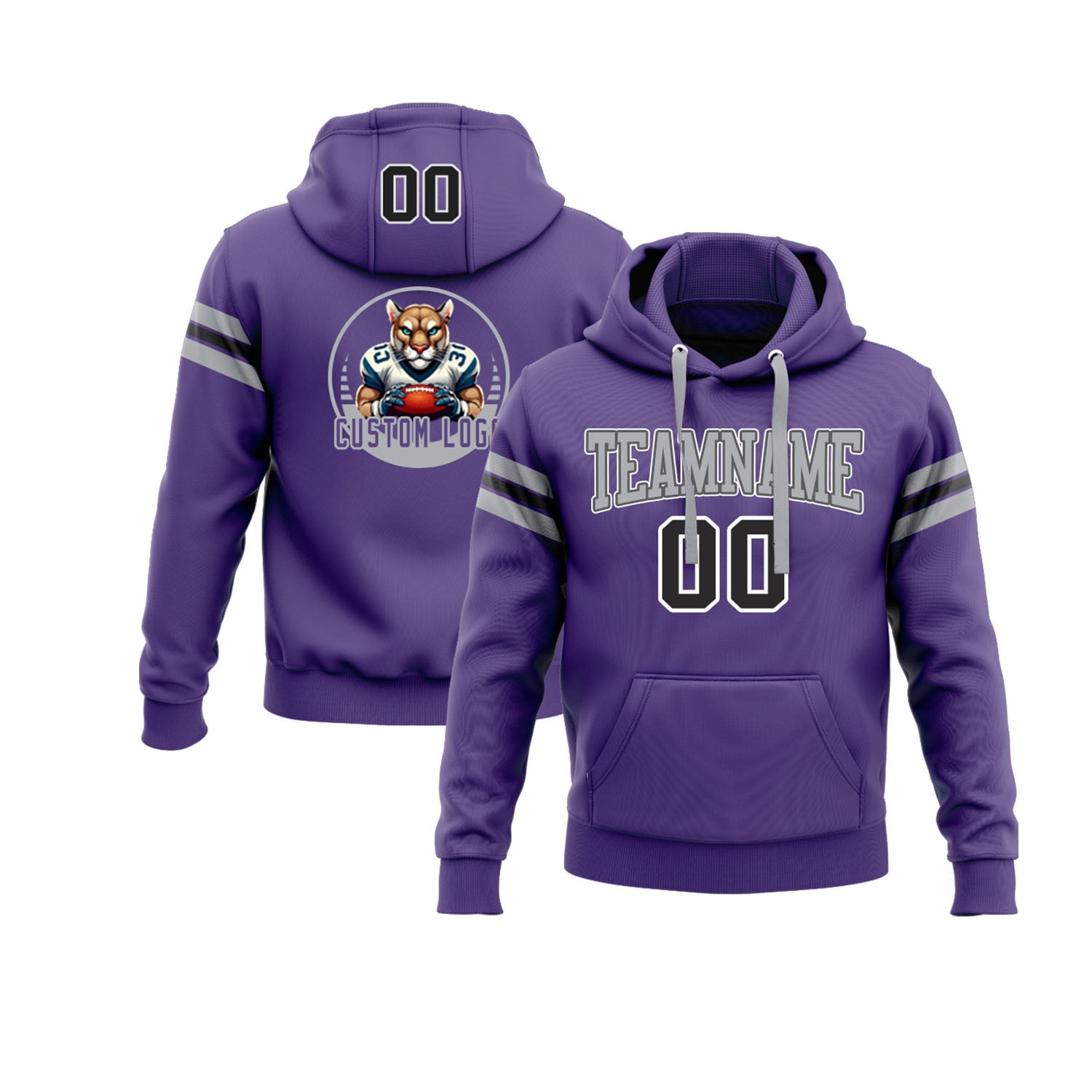 Custom Purple Black-Gray Personalized Sports Team Pullover Hoodie